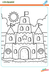 Le château de sable - Coloriage - Se repérer dans l'espace en maternelle : 2ème Harmos - PDF à imprimer