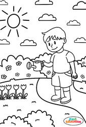 Le petit jardinier - Coloriage sur le Printemps : 1ère, 2ème Harmos, 3eme Harmos - PDF à imprimer