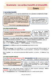 Les verbes transitifs et intransitifs - Séquence complète : 10ème Harmos - PDF à imprimer