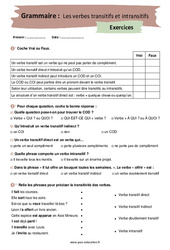 Les verbes transitifs et intransitifs - Exercices corrigés : 10ème Harmos - PDF à imprimer