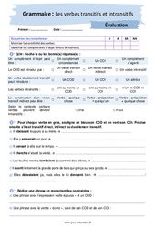 Les verbes transitifs et intransitifs - Examen Evaluation avec les corrigés : 10ème Harmos - PDF à imprimer