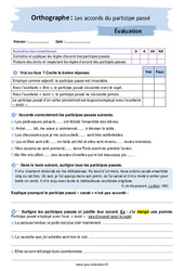 Les accords du participe passé - Examen Evaluation avec les corrigés : 10ème Harmos - PDF à imprimer