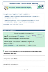 Sphère et boule - Fiches calculer l’aire et le volume -  avec Mon Pass Maths : 11ème Harmos - PDF à imprimer