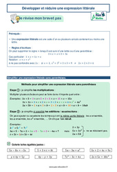 Développer et réduire une expression littérale -  avec Mon Pass Maths : 11ème Harmos - PDF à imprimer