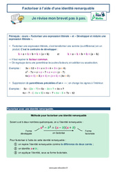 Factoriser à l’aide d’une identité remarquable -  avec Mon Pass Maths : 11ème Harmos - PDF à imprimer