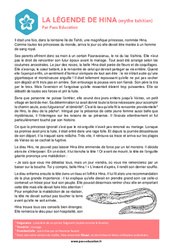 La légende de Hina - Lecture : 4ème, 8ème Harmos - PDF à imprimer