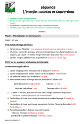 Energie - Sources et convertions - Séquence - Fiche de préparation : 6ème, 7ème Harmos - PDF à imprimer