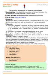 Séquence - Fiche de préparation Saisons - Séquence - Fiche de préparation : 2ème Harmos - PDF à imprimer