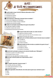 Exercice La 1ère guerre mondiale - Fiche de révision Brevet / Quiz : 11ème Harmos - Cycle 4 - PDF à imprimer