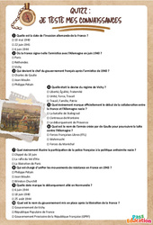 Exercice La France dans la 2nde guerre mondiale - Fiche de révision Brevet / Quiz : 11ème Harmos - Cycle 4 - PDF à imprimer