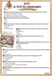 Exercice De la décolonisation aux nouveaux Etats - Fiche de révision Brevet / Quiz : 11ème Harmos - Cycle 4 - PDF à imprimer