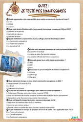 Exercice La construction européenne - Fiche de révision Brevet / Quiz : 11ème Harmos - Cycle 4 - PDF à imprimer