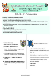 Identifier les risques et les dangers de son environnement - Fiche de préparation - EMC : 3eme Harmos - Cycle 2 - PDF à imprimer