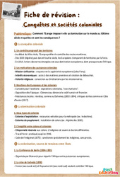 Cours et exercice : Conquêtes et sociétés coloniales - Fiches de révision : 10ème Harmos - Cycle 4 - PDF à imprimer