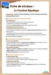Cours et exercice : La Troisième République - Fiches de révision : 10ème Harmos - Cycle 4 - PDF à imprimer