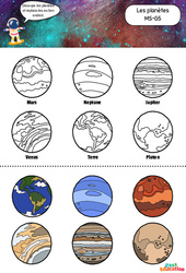 Exercice Les planètes - Apprendre à découper : 1ère, 2ème Harmos - Cycle 1 - PDF à imprimer