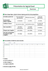 Exercice Présentation du logiciel Excel - Exercices : 11ème Harmos - Cycle 4 - PDF à imprimer