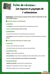 Exercice Les espaces et paysages de l'urbanisation - Fiches de révision : 10ème Harmos - Cycle 4 - PDF à imprimer