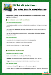 Exercice Les villes dans la mondialisation - Fiches de révision : 10ème Harmos - Cycle 4 - PDF à imprimer