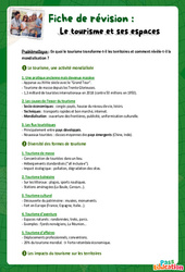 Exercice Le tourisme et ses espaces - Fiches de révision : 10ème Harmos - Cycle 4 - PDF à imprimer