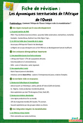 Exercice Les dynamiques territoriales de l'Afrique de l'Ouest - Fiches de révision : 10ème Harmos - Cycle 4 - PDF à imprimer