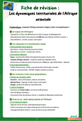 Exercice Les dynamiques territoriales de l'Afrique orientale - Fiches de révision : 10ème Harmos - Cycle 4 - PDF à imprimer