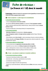 La France et l’UE dans le monde - Fiche de révision Brevet / Quiz : 11ème Harmos - Cycle 4 - PDF à imprimer
