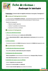 Aménager le territoire - Fiche de révision Brevet / Quiz : 11ème Harmos - Cycle 4 - PDF à imprimer