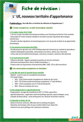 L’UE, nouveau territoire d'appartenance - Fiche de révision Brevet / Quiz : 11ème Harmos - Cycle 4 - PDF à imprimer