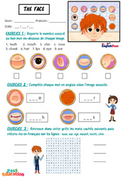 Exercice The Face - Vocabulaire - Exercices - Apprends l'anglais avec Kelly and James : 2ème Harmos, 3eme, 4ème, 5ème, 6ème, 7ème Harmos - Cycle 1 - PDF à imprimer