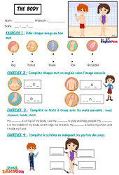 Exercice The body - Vocabulaire - Exercices - Apprends l'anglais avec Kelly and James : 2ème Harmos, 3eme, 4ème, 5ème, 6ème, 7ème Harmos - Cycle 1 - PDF à imprimer
