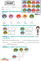 Exercice Feelings - Vocabulaire - Exercices - Apprends l'anglais avec Kelly and James : 2ème Harmos, 3eme, 4ème, 5ème, 6ème, 7ème Harmos - Cycle 1 - PDF à imprimer