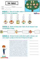 Exercice My family - Vocabulaire - Exercices - Apprends l'anglais avec Kelly and James : 2ème Harmos, 3eme, 4ème, 5ème, 6ème, 7ème Harmos - Cycle 1 - PDF à imprimer