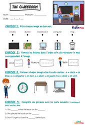 Exercice The classroom - Vocabulaire - Exercices - Apprends l'anglais avec Kelly and James : 2ème Harmos, 3eme, 4ème, 5ème, 6ème, 7ème Harmos - Cycle 1 - PDF à imprimer