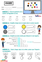 Colours - Vocabulaire - Exercices - Apprends l'anglais avec Kelly and James : 2ème Harmos, 3eme, 4ème, 5ème, 6ème, 7ème Harmos - Cycle 1 - PDF à imprimer