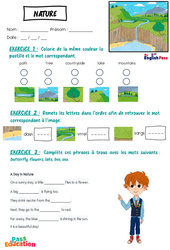 Exercice Nature - Vocabulaire - Exercices - Apprends l'anglais avec Kelly and James : 2ème Harmos, 3eme, 4ème, 5ème, 6ème, 7ème Harmos - Cycle 1 - PDF à imprimer