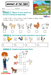 Exercice Animals at the Farm - Exercices - Apprends l'anglais avec Kelly and James : 2ème Harmos, 3eme, 4ème, 5ème, 6ème, 7ème Harmos - PDF à imprimer