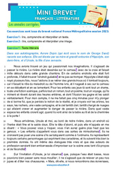 Exercice Histoire de ma vie - G. Sand - Mini - brevet - Français - Annales corrigées : 11ème Harmos - Cycle 4 - PDF à imprimer