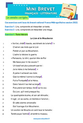 Exercice Le lion et le moucheron - J. de La Fontaine - Mini - brevet - Français - Annales corrigées : 11ème Harmos - Cycle 4 - PDF à imprimer