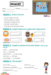 At breakfast - Vocabulaire - Exercices - Apprends l'anglais avec Kelly and James : 2ème Harmos, 3eme, 4ème, 5ème, 6ème, 7ème Harmos - Cycle 1 - PDF à imprimer