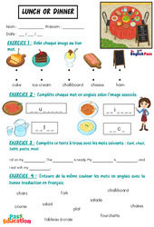 Exercice At lunch or dinner - Vocabulaire - Exercices - Apprends l'anglais avec Kelly and James : 2ème Harmos, 3eme, 4ème, 5ème, 6ème, 7ème Harmos - Cycle 1 - PDF à imprimer