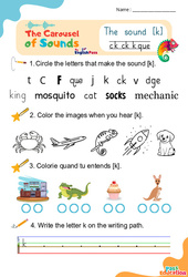 Le son [k] c k - Phonologie anglaise - Carousel of Sounds - Vidéo interactive + Fiche : 2ème Harmos, 3eme, 4ème, 5ème, 6ème, 7ème Harmos