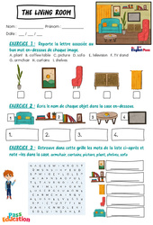 The living room - Vocabulaire - Exercices - Apprends l'anglais avec Kelly and James : 2ème Harmos, 3eme, 4ème, 5ème, 6ème, 7ème Harmos - Cycle 1 - PDF à imprimer