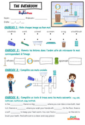 Exercice The bathroom - Vocabulaire - Exercices - Apprends l'anglais avec Kelly and James : 2ème Harmos, 3eme, 4ème, 5ème, 6ème, 7ème Harmos - Cycle 1 - PDF à imprimer