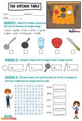 Exercice The Kitchen Table - Vocabulaire - Exercices - Apprends l'anglais avec Kelly and James : 2ème Harmos, 3eme, 4ème, 5ème, 6ème, 7ème Harmos - Cycle 1 - PDF à imprimer