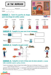 In the bedroom - Vocabulaire - Exercices - Apprends l'anglais avec Kelly and James : 2ème Harmos, 3eme, 4ème, 5ème, 6ème, 7ème Harmos - Cycle 1 - PDF à imprimer