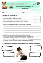 Evaluation Être sensibilisé aux dangers du numérique - Examen Evaluation - EMC : 6ème Harmos - Cycle 3 - PDF à imprimer