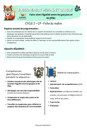 Faire vivre l’égalité entre les garçons et les filles - Fiche de préparation - EMC : 3eme Harmos