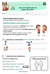 Faire vivre l’égalité entre les garçons et les filles - Exercices - EMC : 3eme, 6ème Harmos