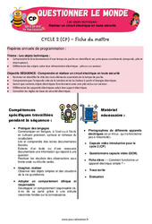 Séquence - Fiche de préparation Réaliser un circuit électrique en toute sécurité - Séquence + vidéo - Apis & ses amis : 3eme Harmos - Cycle 2 - PDF à imprimer